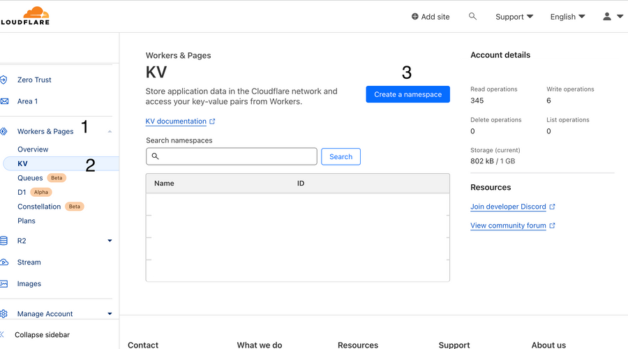How to create a KV namespace on cloudflare